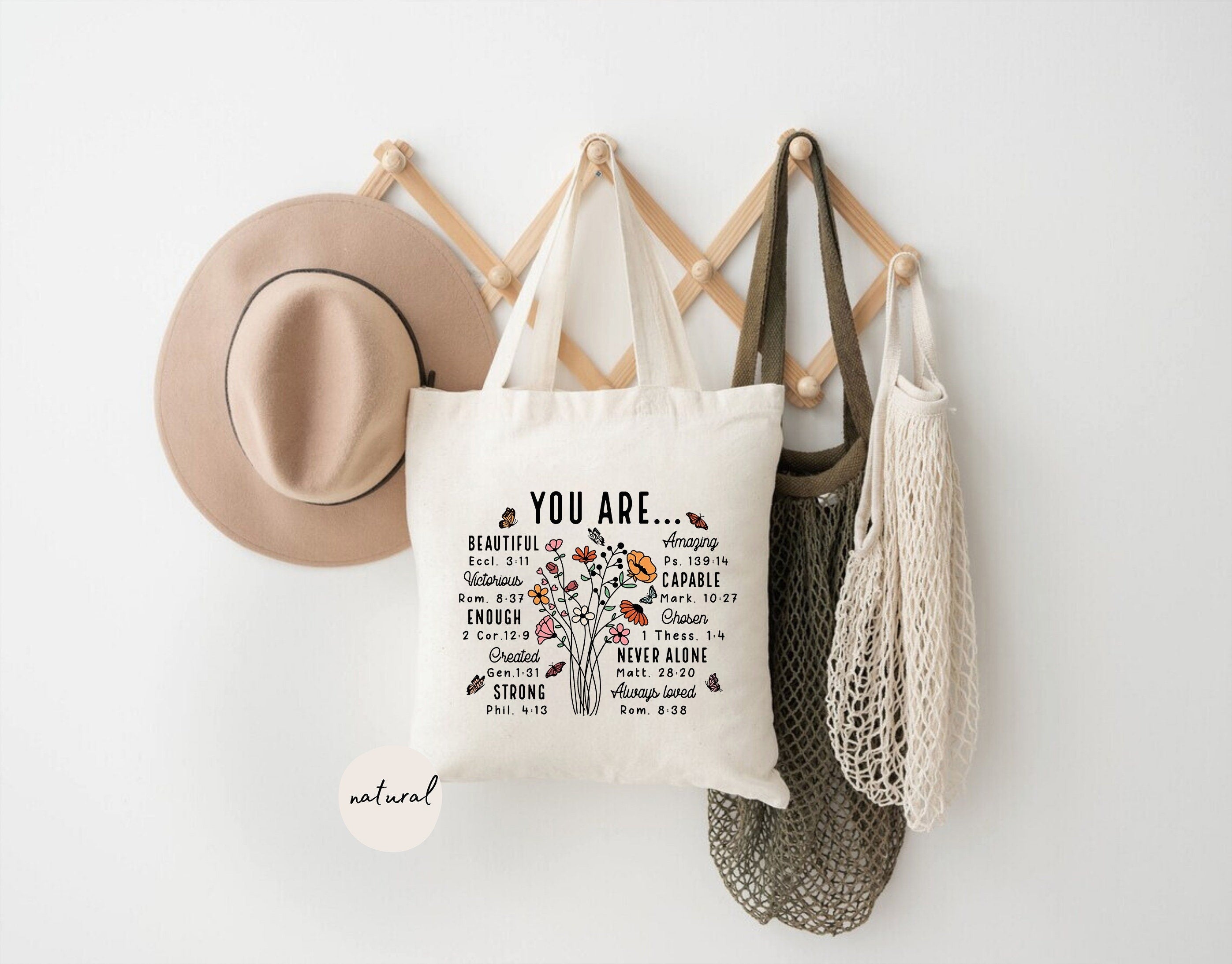 You Are Inspirational Tote Bag – Christian Canvas Tote – Bible Verse Floral Design – Faith-Based Gift for Women – Religious Gift – Christian Accessorie